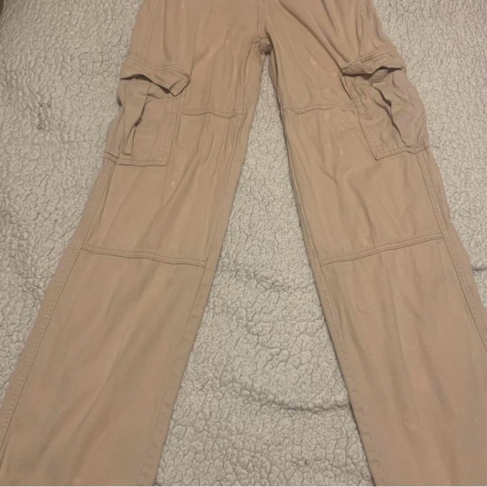Stylish Tan Wide Leg Cargo Jeans